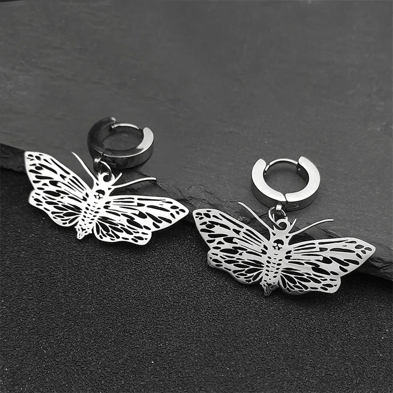 Silver Earrings Witchcraft Moth Dangle Vintage