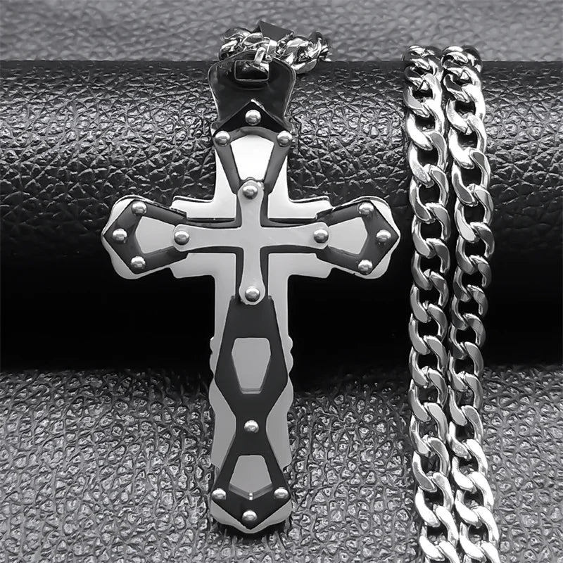 Cross Silver Pendant Necklace — Stainless Steel