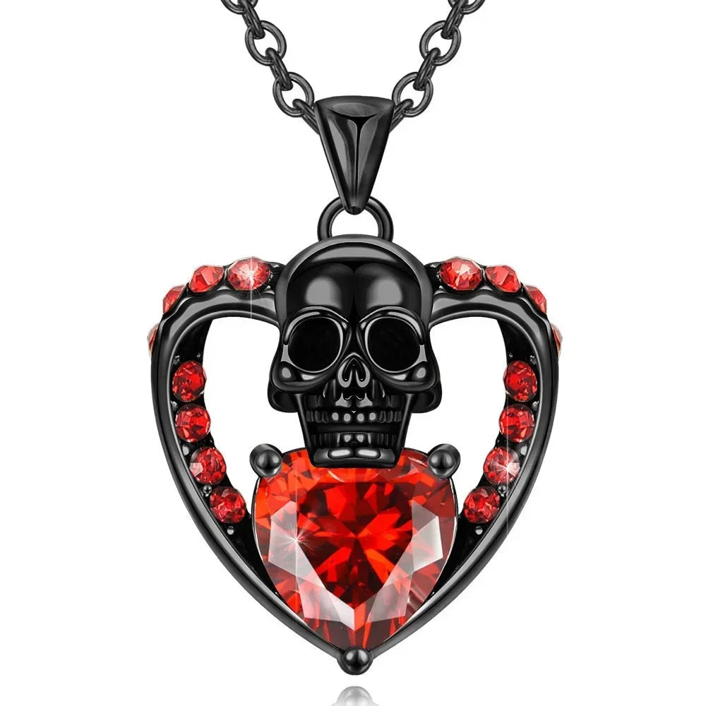 Iced Out Skull Black Pendant Necklace