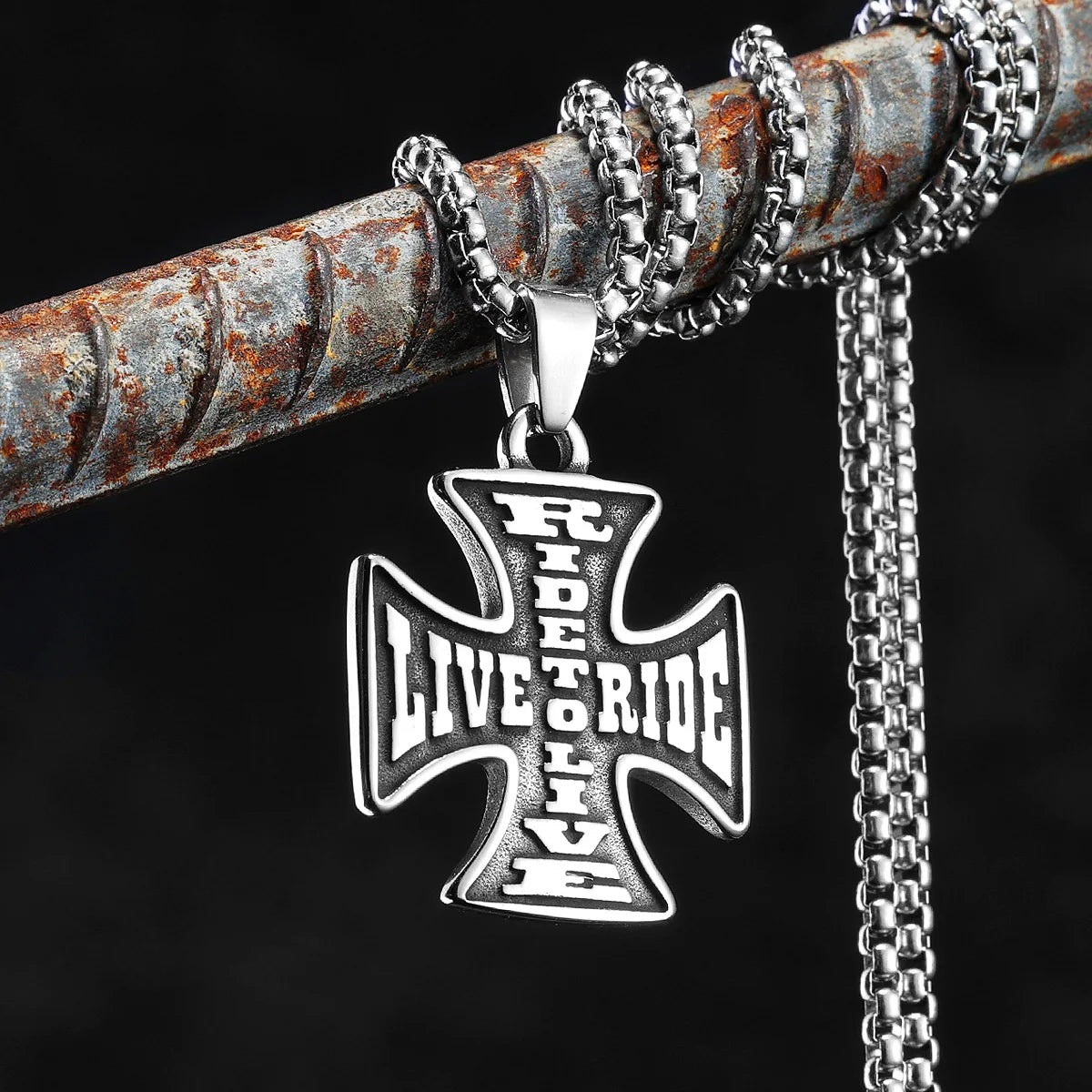 Live to Ride Cross Stainless Steel Pendant Necklace