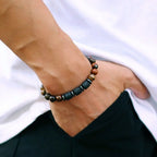 Noter New Novel Men Bracelet Natural Tiger Eyes Volcanic Rock Beaded Braclet Gift For Him Hematite Healing Braslet Pulsera Homme