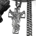 Jesus Cross & Virgin Mary Cutout Necklace — Stainless Steel