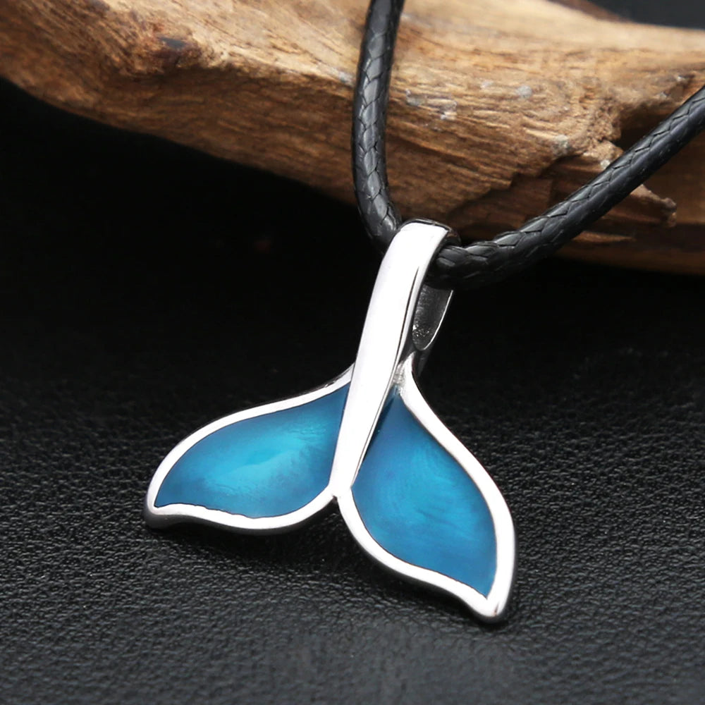 Fashion Blue Whale Fish Tail Pendant Necklaces For Men Women Stainless Steel Fashion Accessory Animal Theme Jewelry Party Gifts