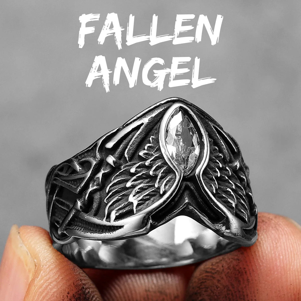 Angel Wings Gemstone Ring — Stainless Steel