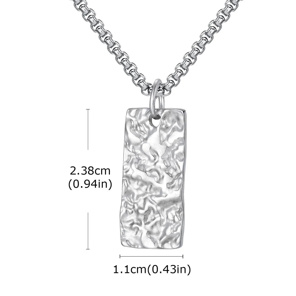 Vnox Wrinkle Geometric Necklace for Men, Stainless Steel Rectangular Pendant Box Chain Necklaces, Punk Jewelry Halloween Gifts