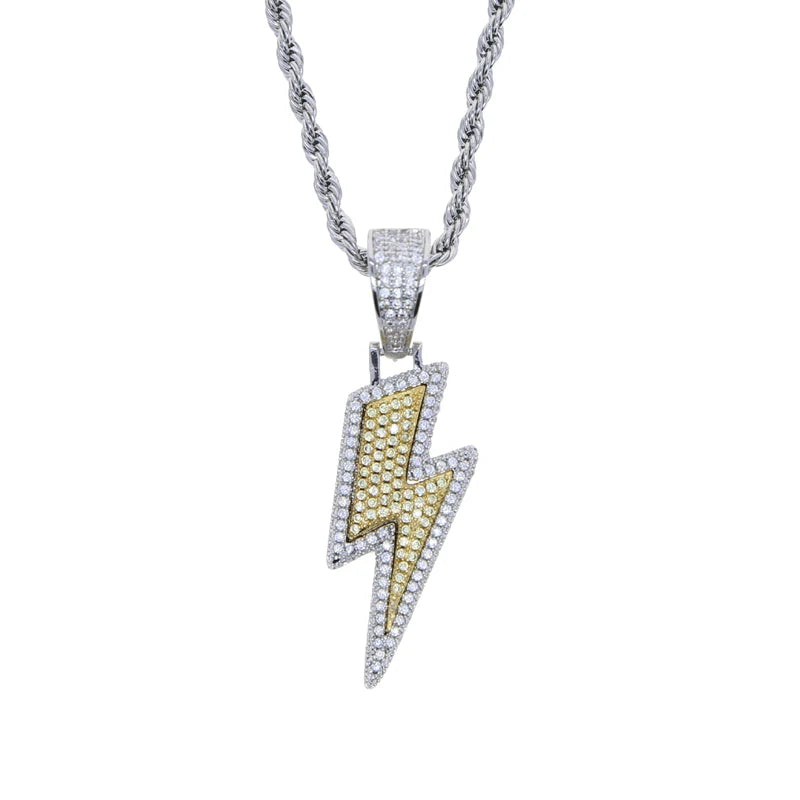Iced Out Lightning Bolt Ring Cubic Zirconia — Two-Tone