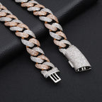HHIOK 22mm Two Tone Iced Out Cuban Link Chain Necklace Bracelet Brass Inlaid CZ Cuban Chain Men Hip Hop Bling Streetwear Jewelry