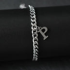 A-Z Initial Letter Cuban Chain Bracelet — Stainless Steel