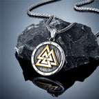 Norse Mythology Valknut Vikings Shield Necklaces Men's Vintage Nordic Runes Amulet Pendant Stainless Steel Scandinavian Jewelry