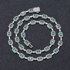 Tennis Chain Necklace Stainless Steel Green CZ