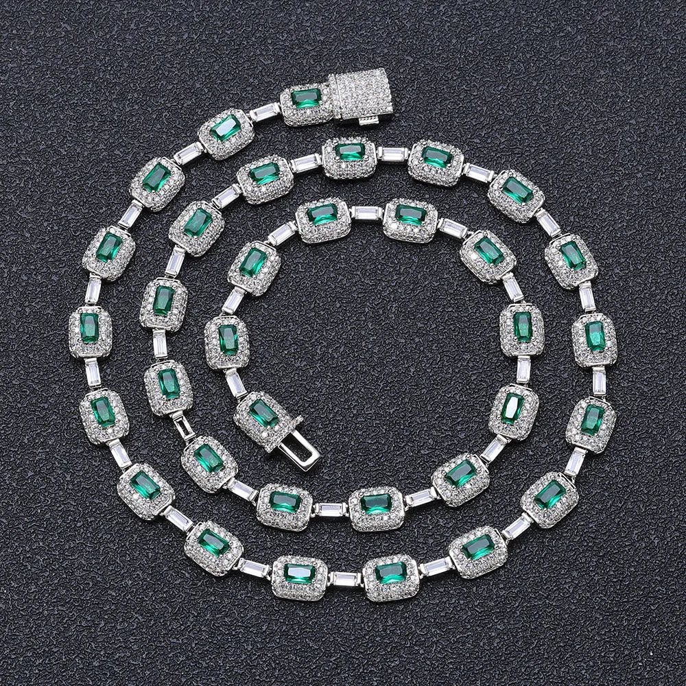 Cross Chain Necklace Iced Out Colorful Gemstone