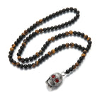 Skull Pendant Black Beaded Necklace for Men and Women, 72cm