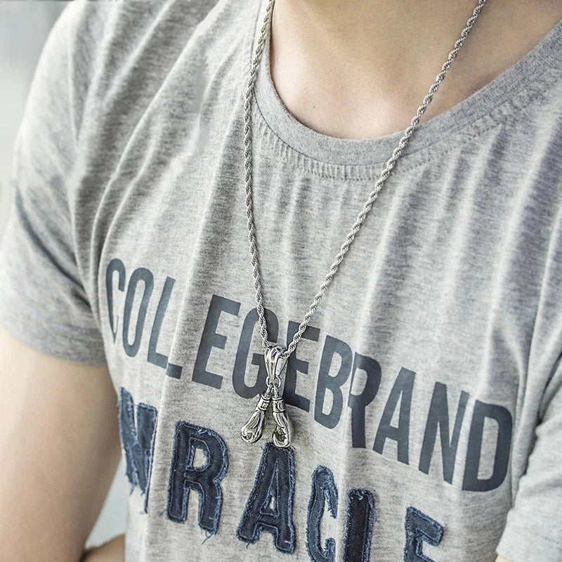 HaoYi Stainless Steel Boxing Gloves Pendant Necklace For Men Fashion Gold Silver Color Sports Jewelry Accessories