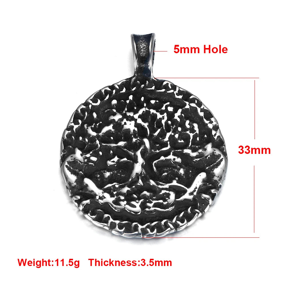 Norse Viking Rune Round Pendant Necklace — Stainless Steel
