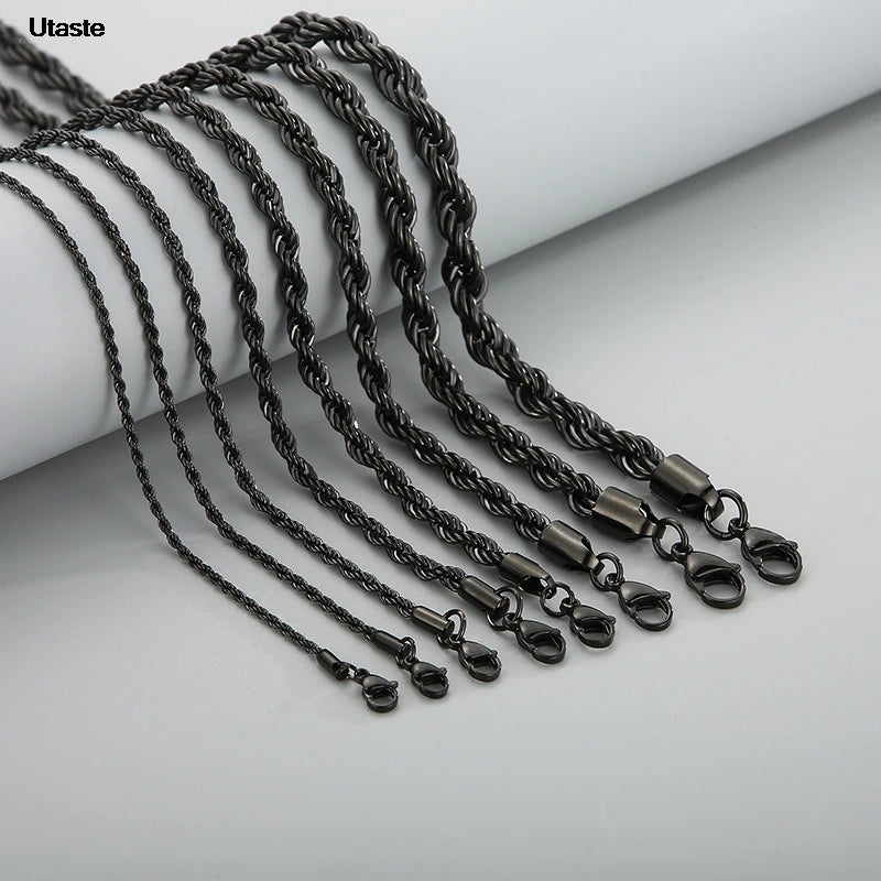 1 piece Gold Black silver Width 2mm/3mm/4mm Rope Chain Necklace/Bracelet For Men Women Man Fashion Chain Necklace