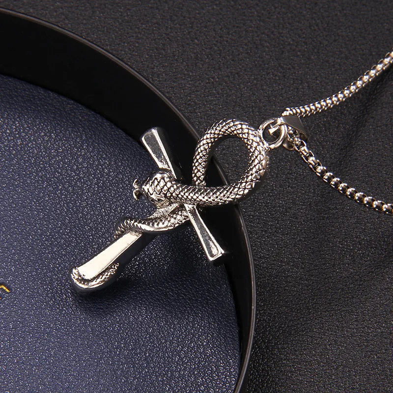 Cross Snake Steel Pendant