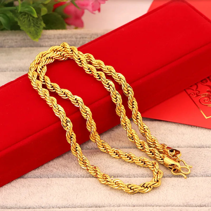 Men's 24K Gold (AU999) Bold Twisted Chain | Gold-inlaid twists, hammered texture with adjustable clasp