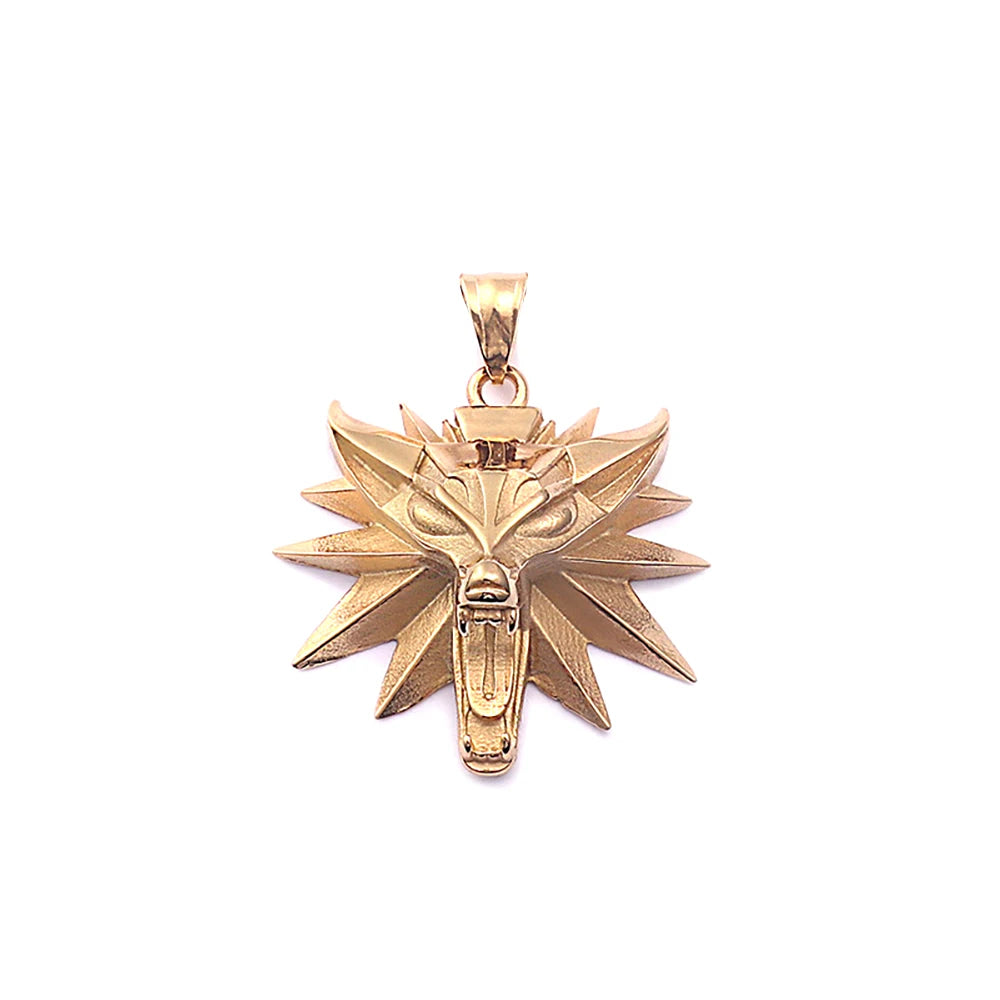 Fashion Vintage Viking Wolf Head Pendant Necklace Mens Punk Biker Stainless Steel Geralt of Rivia Slavic Necklaces