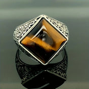 Vintage Handmade Signet Ring Men's Ancient Silver Engraved Ring Mystic Zircon Inlay New Punk Biker Ring