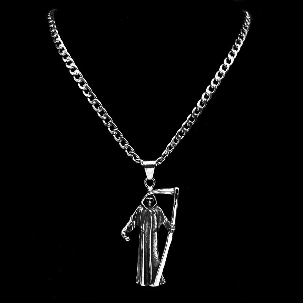 Antique Grim Reaper Death Pendant — Stainless Steel