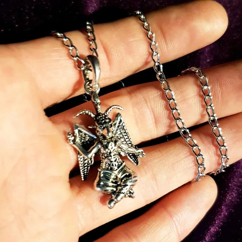 Baphomet Necklace-Occult Left Hand Path Seal of Baphomet Satanic Goat of Mendes-Women Men Pendant Necklace Pagan Occult