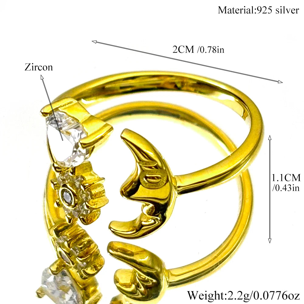 Heart Moon Two-Tone Ring Sterling Zircons Face