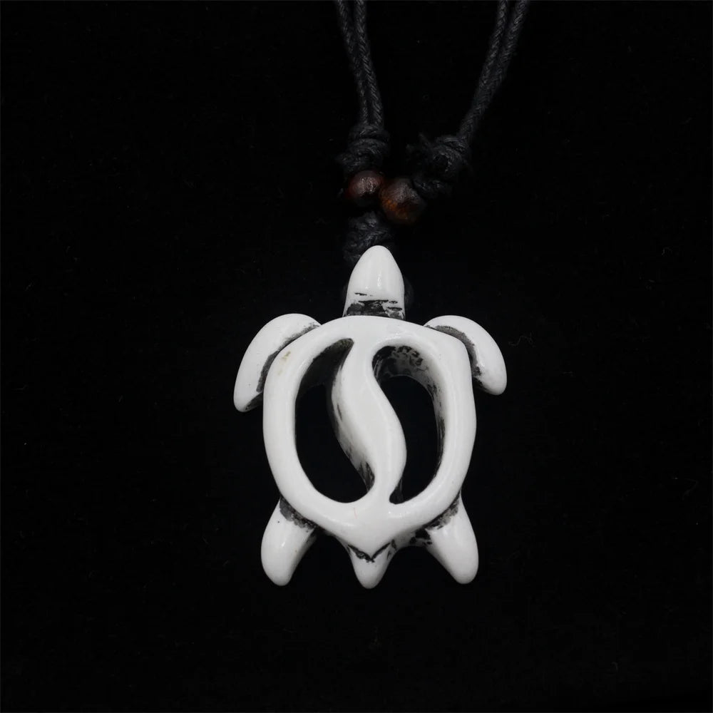 Carved Turtle Yin Yang Surfer Pendant Necklace