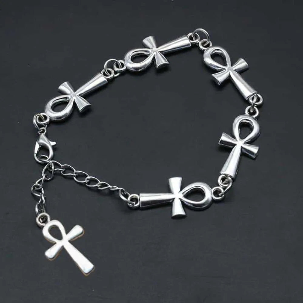 New Victorian Gothic Silver Color Egyptian Ankh Cross Symbol Chain Bracelets for Men Women Life Symbol Charm Punk