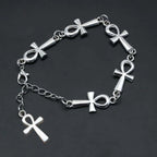 New Victorian Gothic Silver Color Egyptian Ankh Cross Symbol Chain Bracelets for Men Women Life Symbol Charm Punk