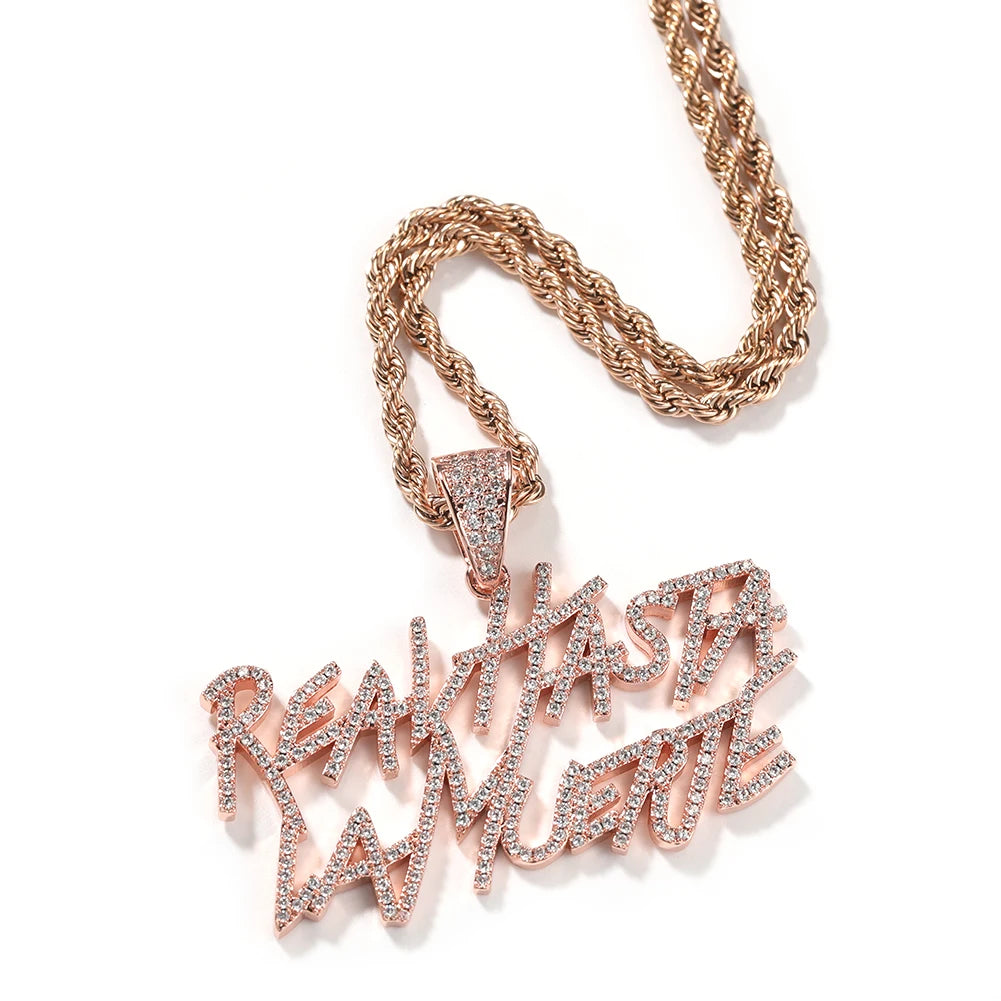 Signature Real Hasta La Muerte Pendant Necklace Two Row Letters Hip Hop Iced Out 5A CZ Capital Initial Anuel AA's