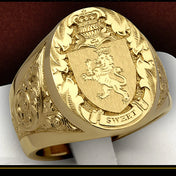 Crown Ring Gold-Tone Lion Carving Royal Finger Bands