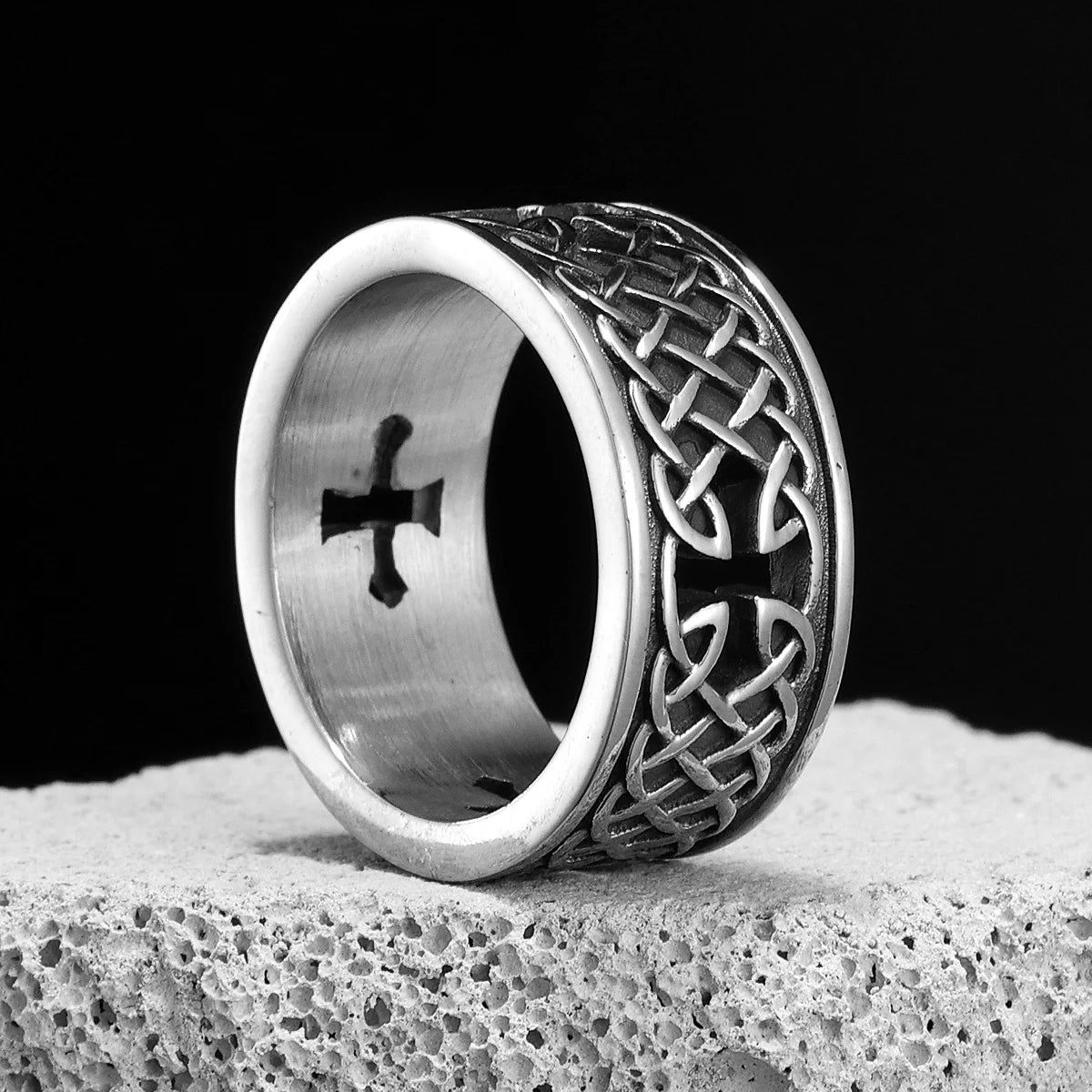 Viking Celtic Knot Cross Stainless Steel Womens Mens Rings Punk Vintage For Boyfriend Biker Jewelry Creativity Gift