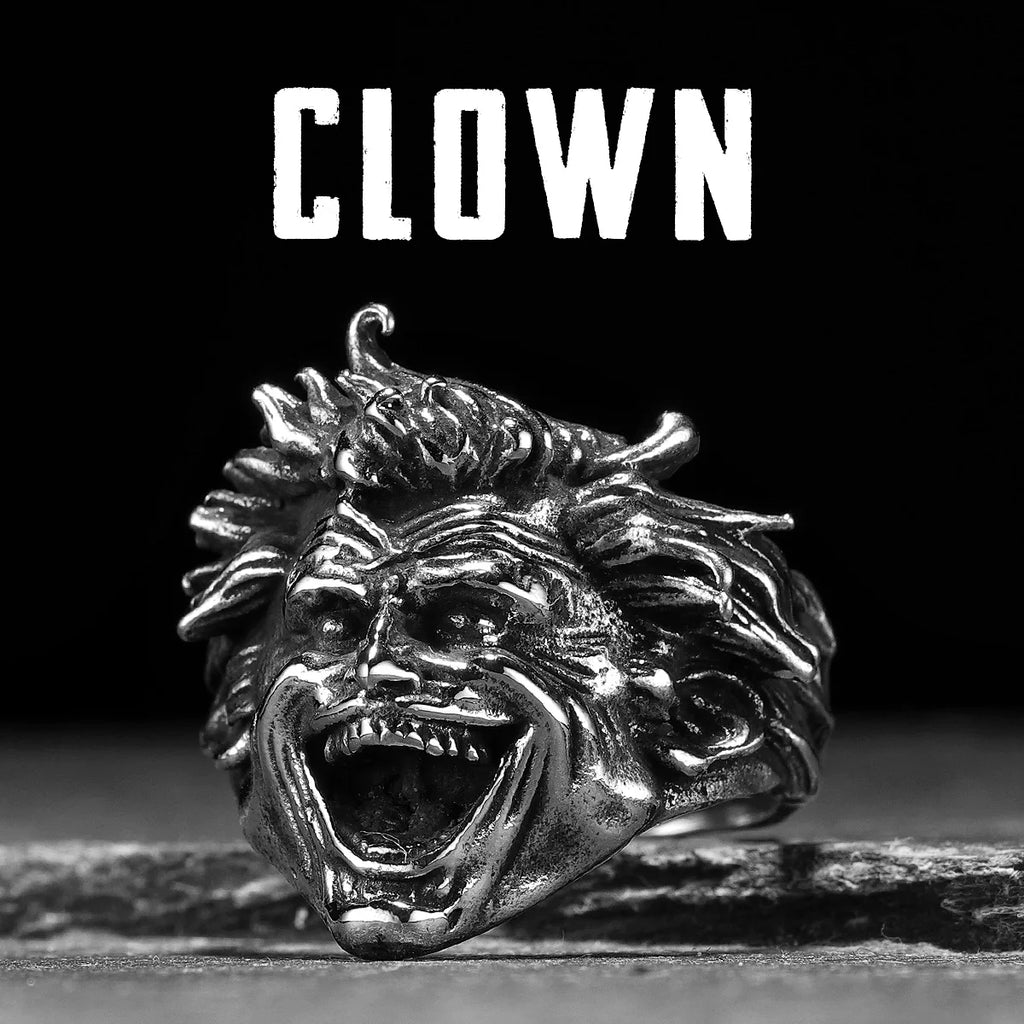 Clown Portrait Ring Stainless Steel Gothic