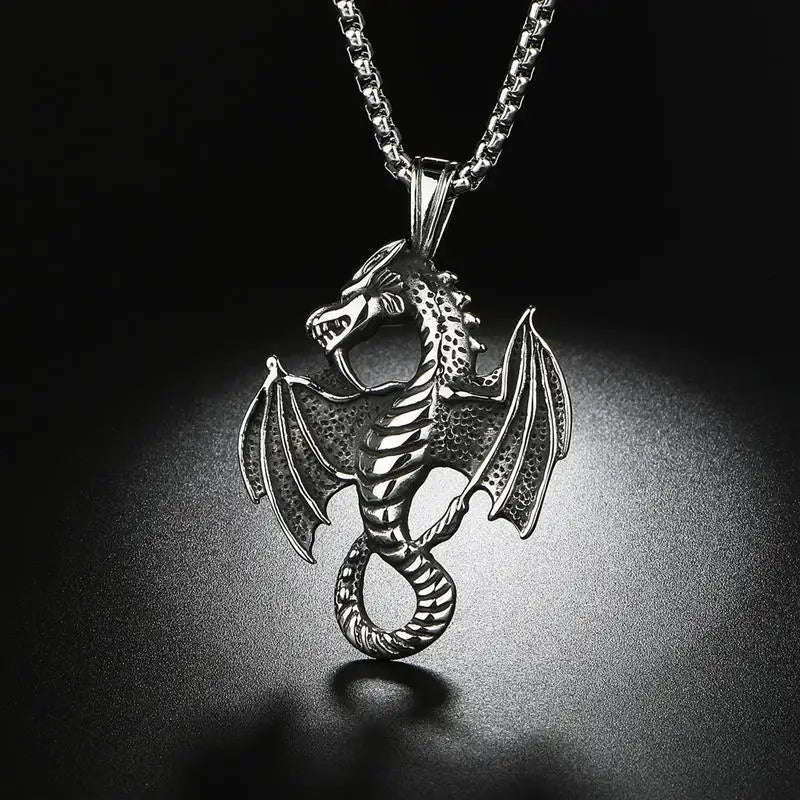 Stainless Steel Dragon Pendant Necklace Statement