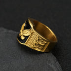 Gold Eagle Ring Classic Statement Band — Stainless Steel