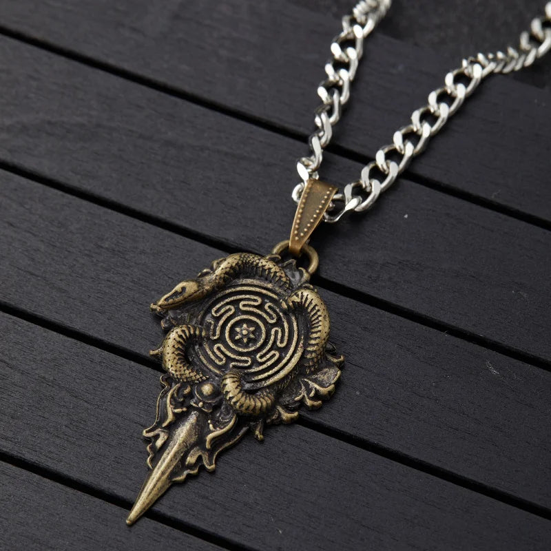 Retro Wheel Pendant with Snake Pendant Wheel of Hecate Symbol Protective Amulet Brass Jewelry Gifts for Women