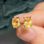 Oval Colored Zircon Four Claw Stud Earrings — Stainless Steel
