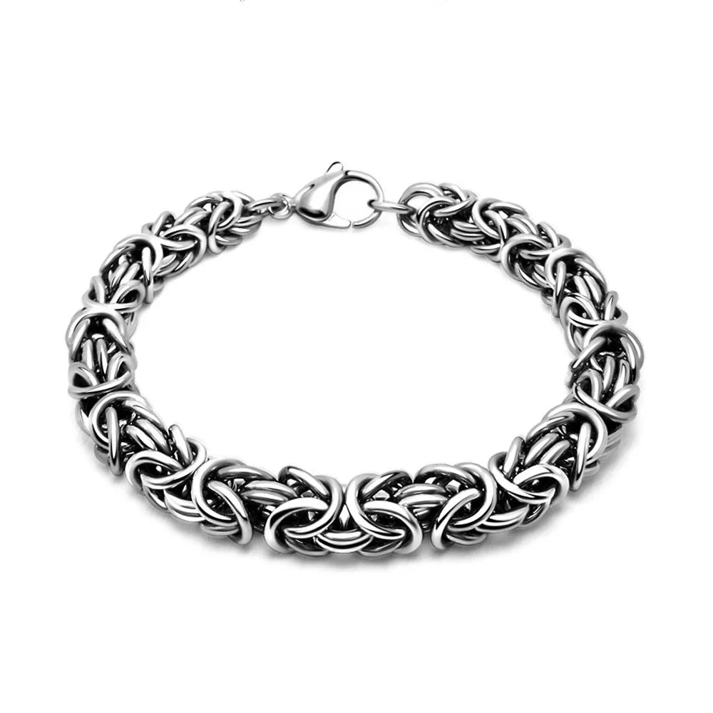 Punk Braided Biker Chain Bracelet — Stainless Steel, 18.5-21.5cm