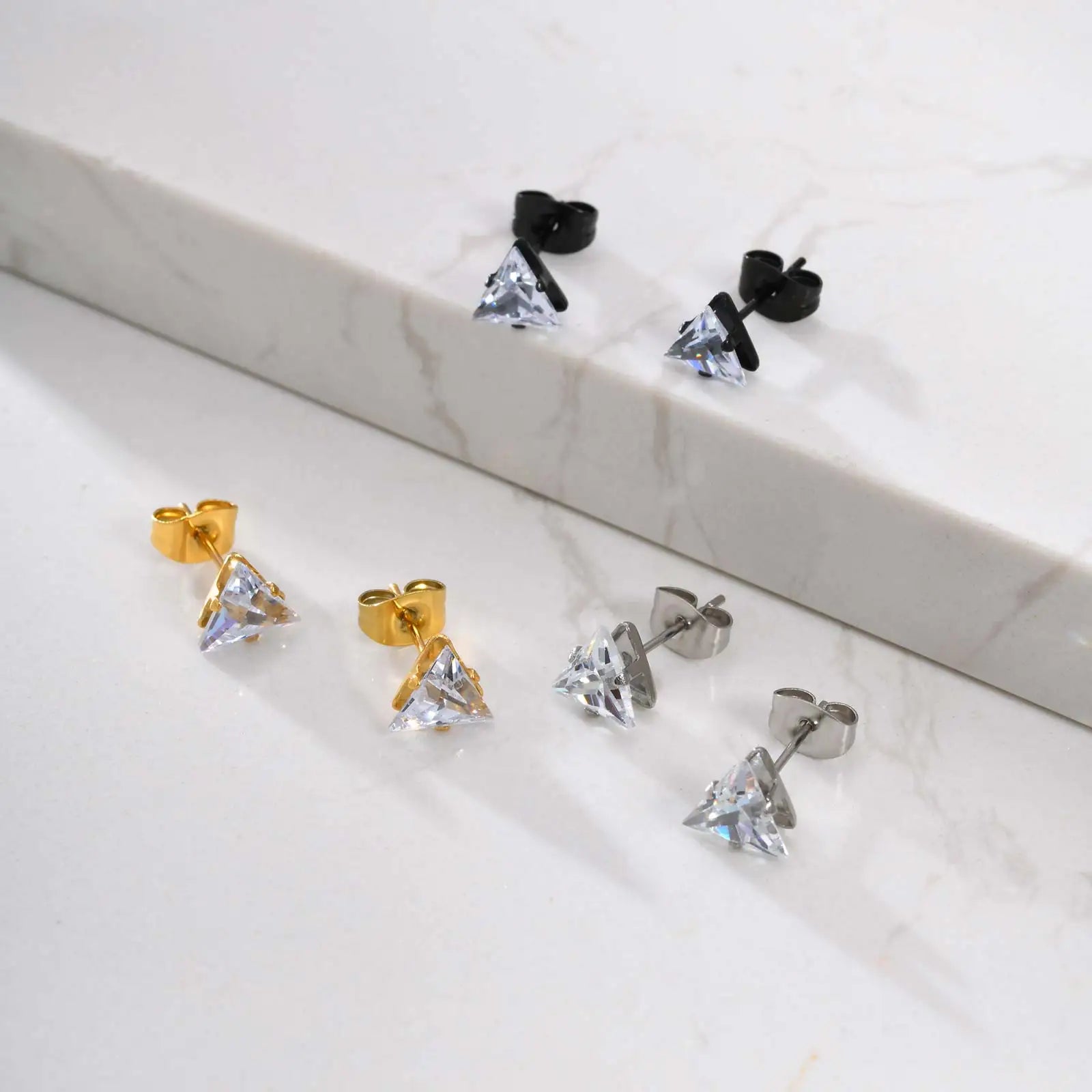 Minimal Triangle Zircon Stud Earrings — SS