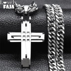 Cross Layered Silver Pendant Necklace — Stainless Steel