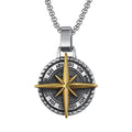 Voyager Vintage Viking Compass Pendant Necklace For Men Punk Hip Hop 316L Stainless Steel Biker Cross Necklace Jewelry
