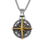 Voyager Vintage Viking Compass Pendant Necklace For Men Punk Hip Hop 316L Stainless Steel Biker Cross Necklace Jewelry