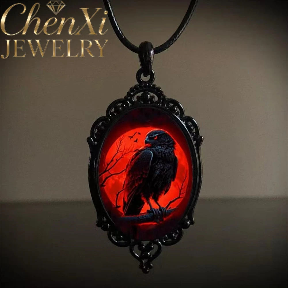 Gothic Crow Cross Pendant Necklace