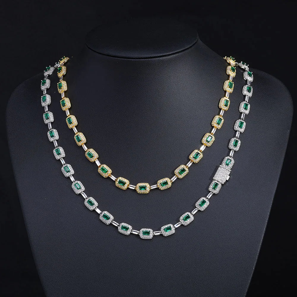 Tennis Chain Necklace Stainless Steel Green CZ