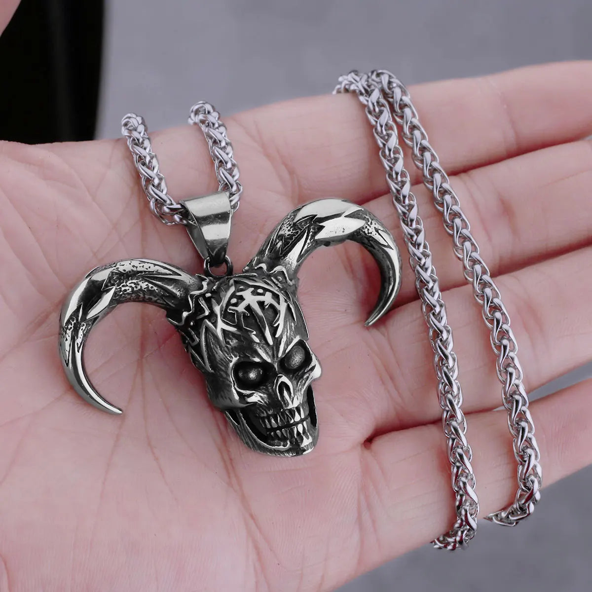 Neo-Gothic Skull Pendant Necklace — Stainless Steel