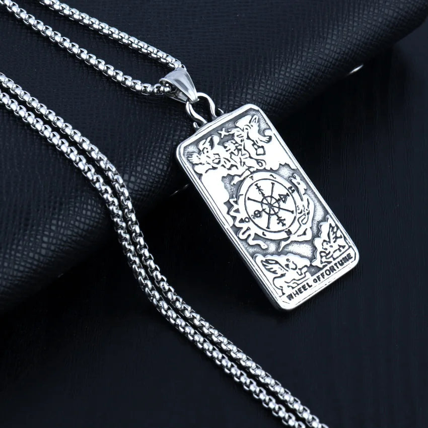 Silver Compass Pendant Necklace Stainless Steel