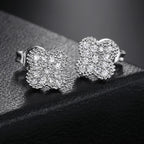 Silver Iced Out Four Leaf Clover Stud Earrings