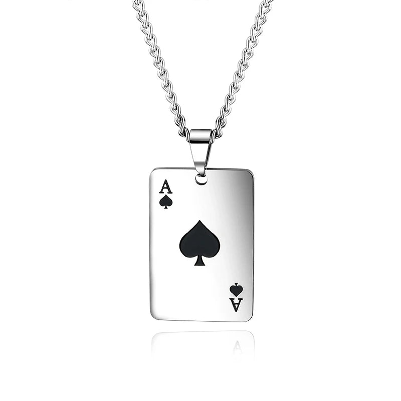 Lucky Ace Playing Card Suit Pendant Necklace — Stainless Steel
