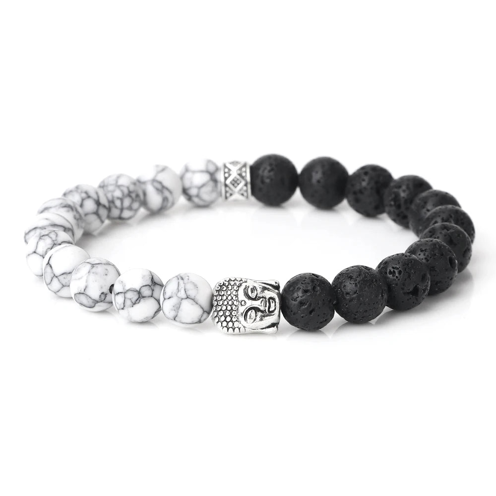 Tibetan Buddha Head Bracelets 8MM Natural Stone Tiger Eye Lava Beads Bangles For Women Men Fashion Couple Prayer