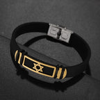 New Simple Style Black High Quality Silicone Alloy Hexagram Star Men's Bracelet Popular Glamour Men Accessories